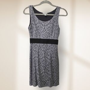 H&M Gray Lace-Patterned Sleeveless Dress with Black Waistband